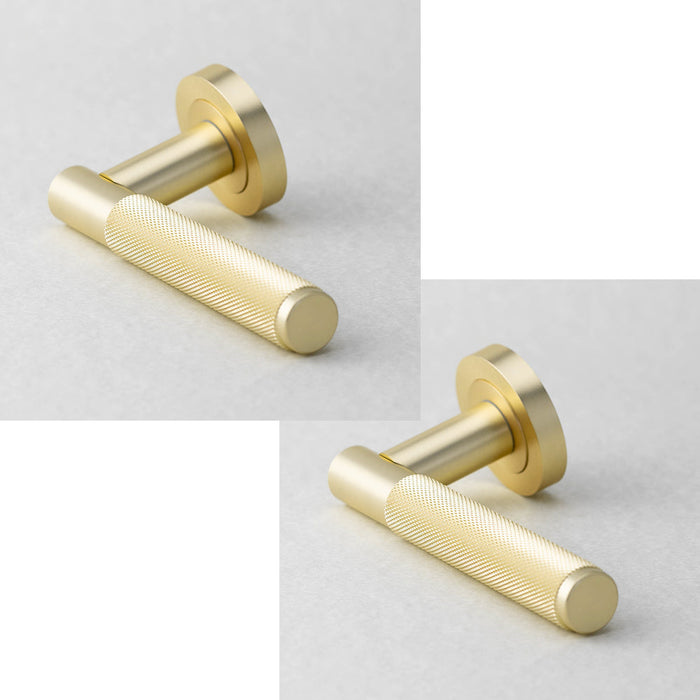 PACK Stylish Knurled Satin Brass Door Handle Modern Interiors Interior Handle (1)