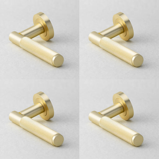 PACK Stylish Knurled Satin Brass Door Handle Modern Interiors Interior Handle