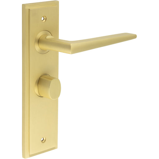 Luxury Satin Brass Bathroom Door Handle with Backplate Turn Release Interior Handle