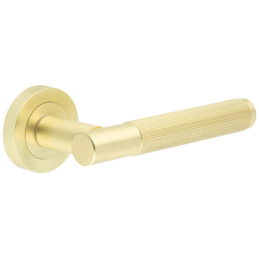 Elegant Satin Brass Lever Door Handle with Rose Interior Handle