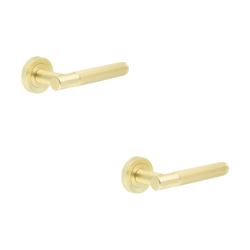 PACK Elegant Satin Brass Lever Door Handle with Rose Interior Handle (1)