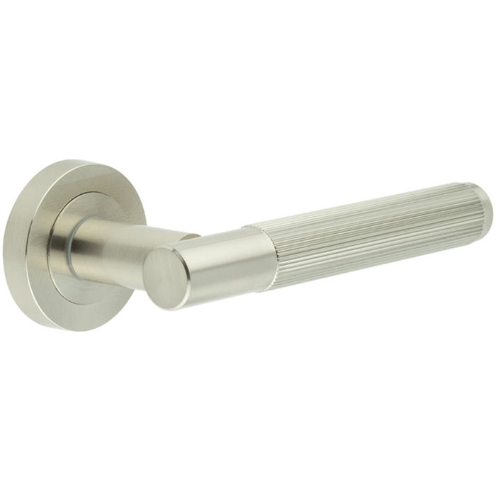 Modern Satin Nickel Lever Door Handle with Knurled Detailing Interior Handle