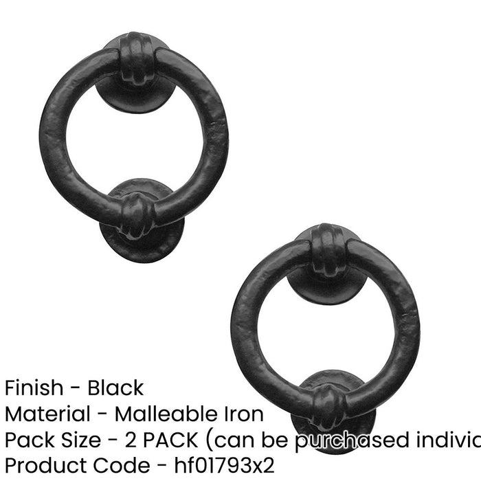 PACK Elegant Antique Black Ring Door Knockers 100mm Premium Quality External Outdoor Knocker-1