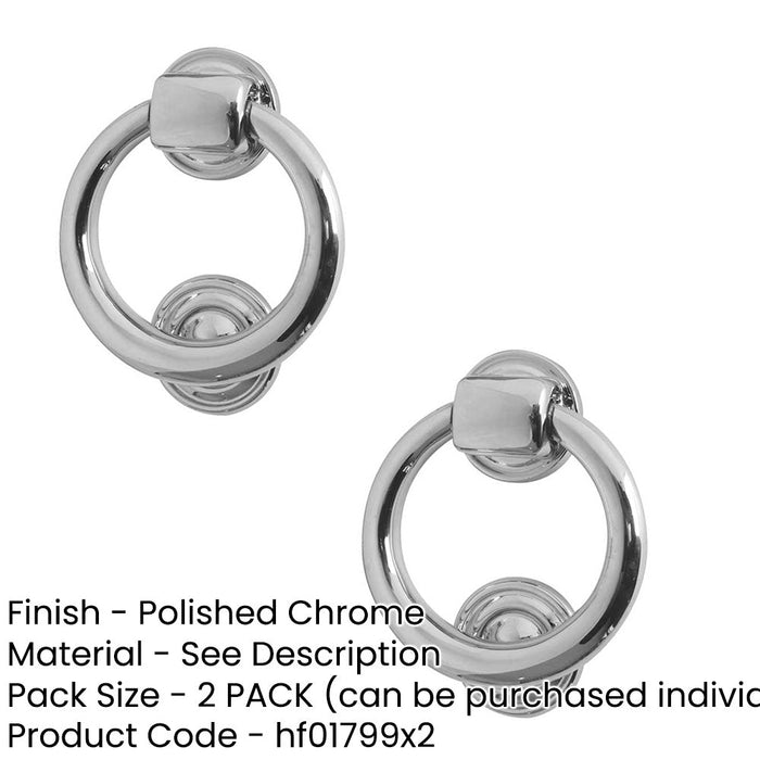 PACK Elegant Polished Chrome Ring Door Knockers 100mm Diameter External Outdoor Knocker-1