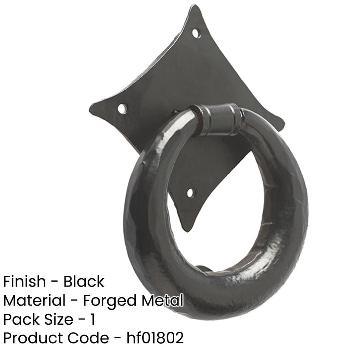Stylish 105mm Black Ring Door Knockers Home Entryways External Outdoor Knocker-1