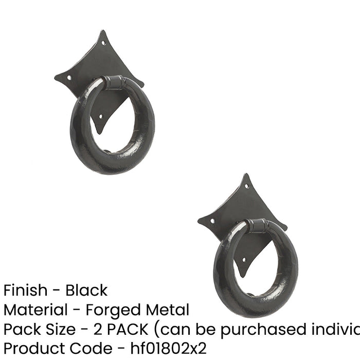 PACK Stylish 105mm Black Ring Door Knockers Home Entryways External Outdoor Knocker-1
