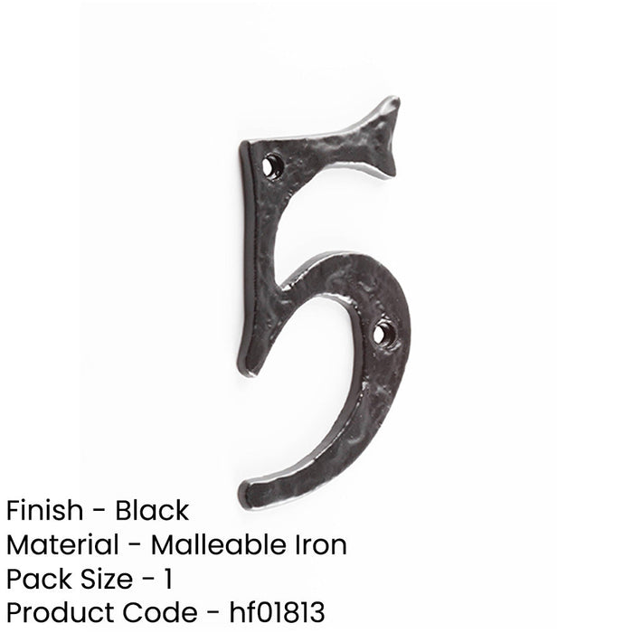 75mm Antique Black Iron Door Numeral Number Classic Traditional Front Wall House Sign (5)-1