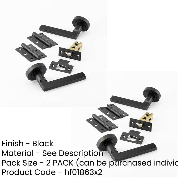 PACK Matt Black Door Handle Pack Fire Rated Slim Lever Rose Hinge Latch (1)-1