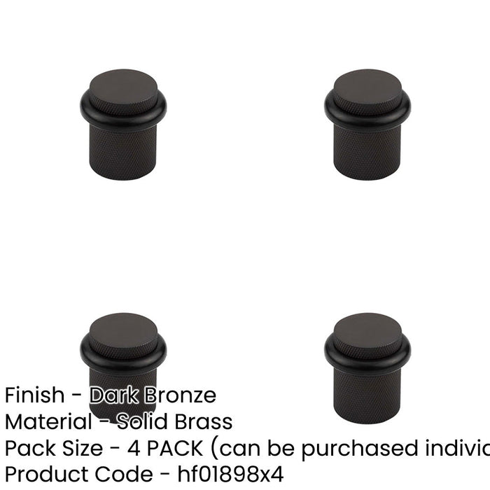 PACK Elegant Knurled Floor Mounted Doorstops Dark Bronze 40mm Diameter Solid Brass Rubber Stopper-1