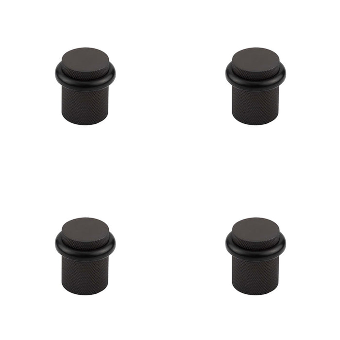 PACK Elegant Knurled Floor Mounted Doorstops Dark Bronze 40mm Diameter Solid Brass Rubber Stopper