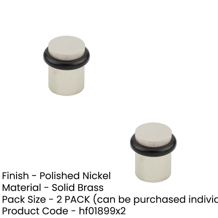 PACK Elegant Knurled Floor Mounted Doorstops Polished Nickel 40mm Diameter Solid Brass Rubber Stopper (1)-1