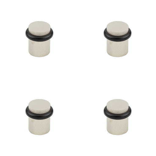 PACK Elegant Knurled Floor Mounted Doorstops Polished Nickel 40mm Diameter Solid Brass Rubber Stopper