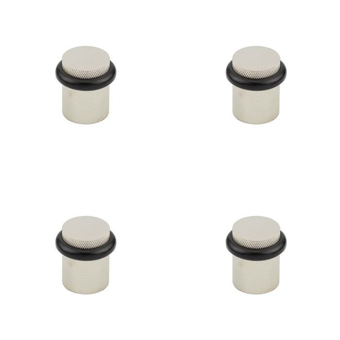 PACK Elegant Knurled Floor Mounted Doorstops Polished Nickel 40mm Diameter Solid Brass Rubber Stopper