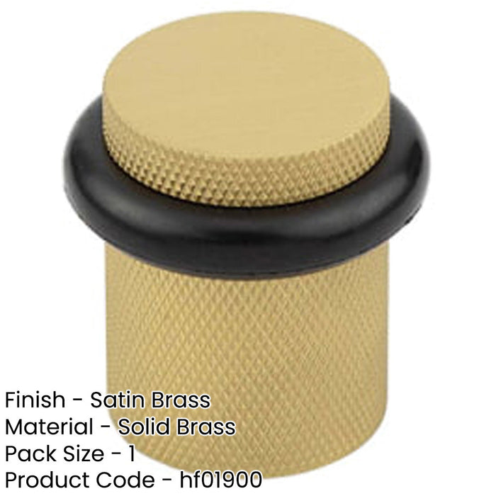 Elegant Knurled Floor Mounted Doorstops Satin Brass 40mm Diameter Solid Brass Rubber Stopper-1