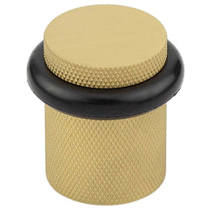 Elegant Knurled Floor Mounted Doorstops Satin Brass 40mm Diameter Solid Brass Rubber Stopper