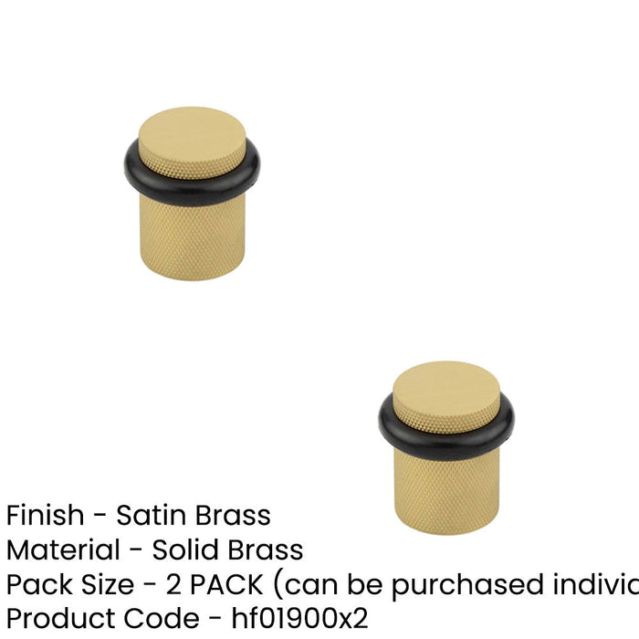 PACK Elegant Knurled Floor Mounted Doorstops Satin Brass 40mm Diameter Solid Brass Rubber Stopper (1)-1