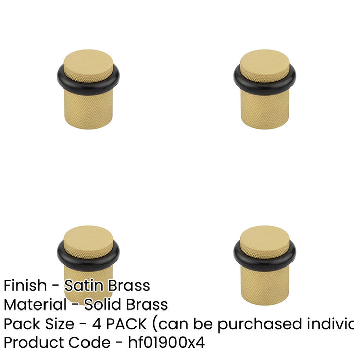 PACK Elegant Knurled Floor Mounted Doorstops Satin Brass 40mm Diameter Solid Brass Rubber Stopper-1