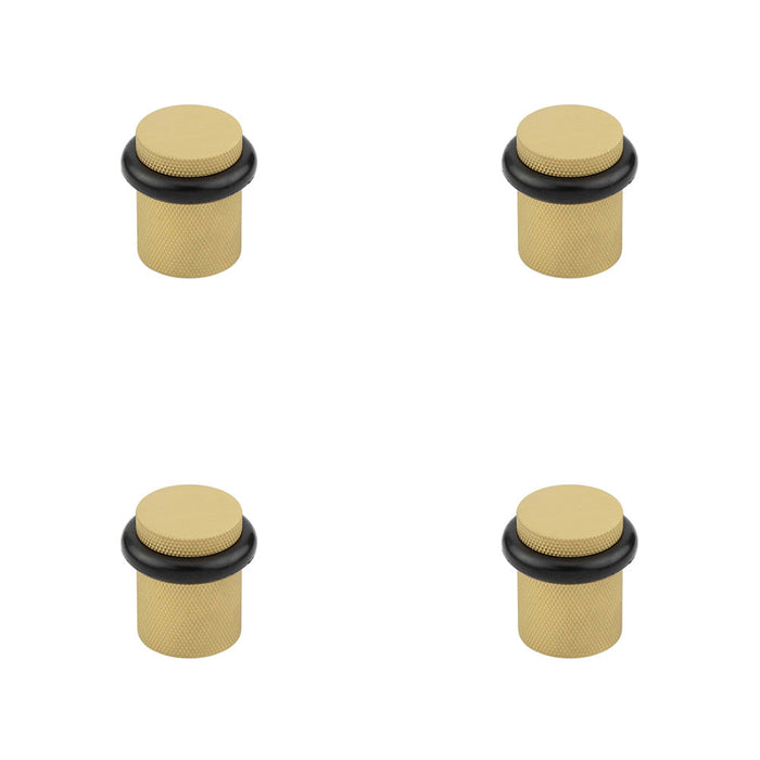 PACK Elegant Knurled Floor Mounted Doorstops Satin Brass 40mm Diameter Solid Brass Rubber Stopper