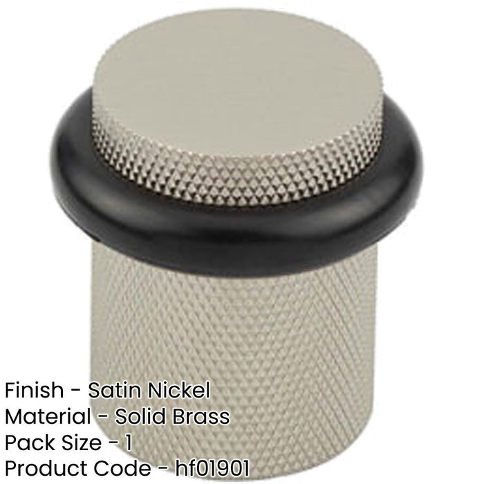 Elegant Knurled Floor-Mounted Doorstops Satin Nickel 40mm Diameter Solid Brass Rubber Stopper-1