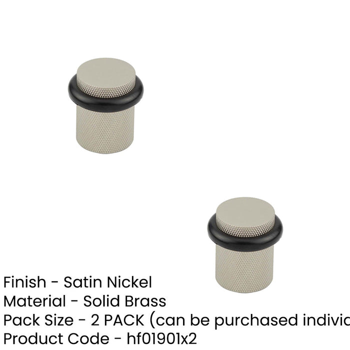 PACK Elegant Knurled Floor-Mounted Doorstops Satin Nickel 40mm Diameter Solid Brass Rubber Stopper (1)-1