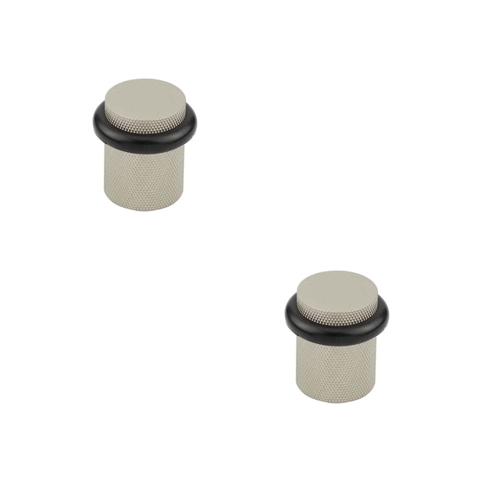 PACK Elegant Knurled Floor-Mounted Doorstops Satin Nickel 40mm Diameter Solid Brass Rubber Stopper (1)