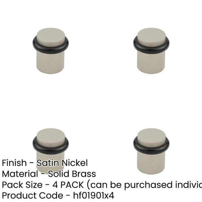 PACK Elegant Knurled Floor-Mounted Doorstops Satin Nickel 40mm Diameter Solid Brass Rubber Stopper-1