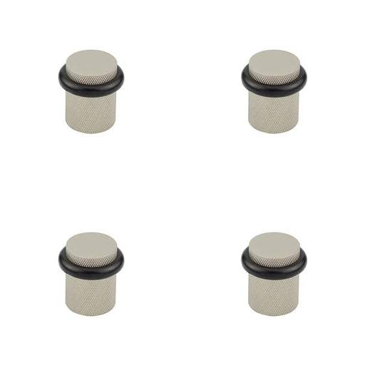 PACK Elegant Knurled Floor-Mounted Doorstops Satin Nickel 40mm Diameter Solid Brass Rubber Stopper