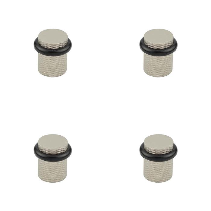 PACK Elegant Knurled Floor-Mounted Doorstops Satin Nickel 40mm Diameter Solid Brass Rubber Stopper