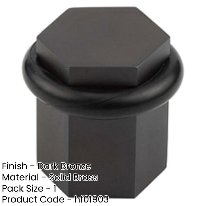 Stylish Hexagonal Floor Mounted Doorstops Dark Bronze Finish Solid Brass Rubber Stopper-1