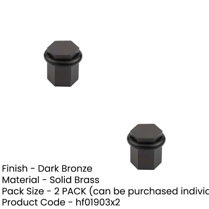 PACK Stylish Hexagonal Floor Mounted Doorstops Dark Bronze Finish Solid Brass Rubber Stopper (1)-1