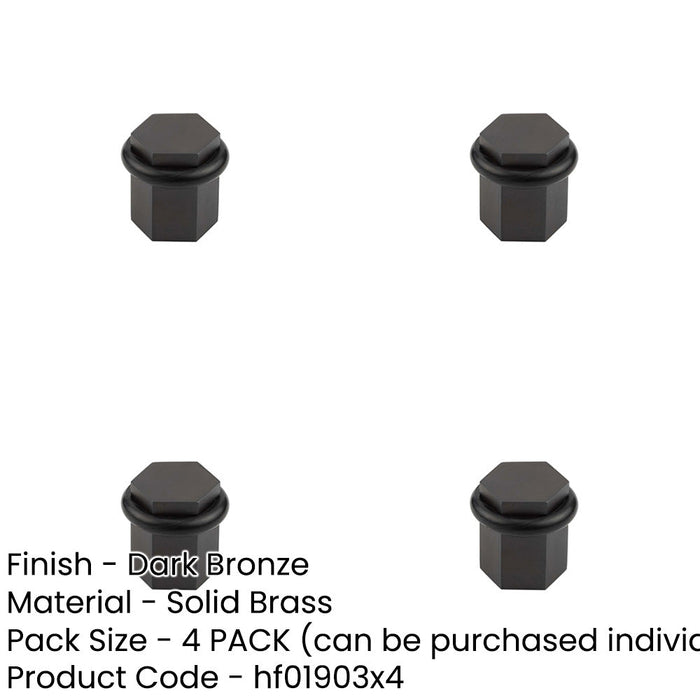 PACK Stylish Hexagonal Floor Mounted Doorstops Dark Bronze Finish Solid Brass Rubber Stopper-1
