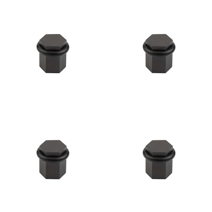PACK Stylish Hexagonal Floor Mounted Doorstops Dark Bronze Finish Solid Brass Rubber Stopper