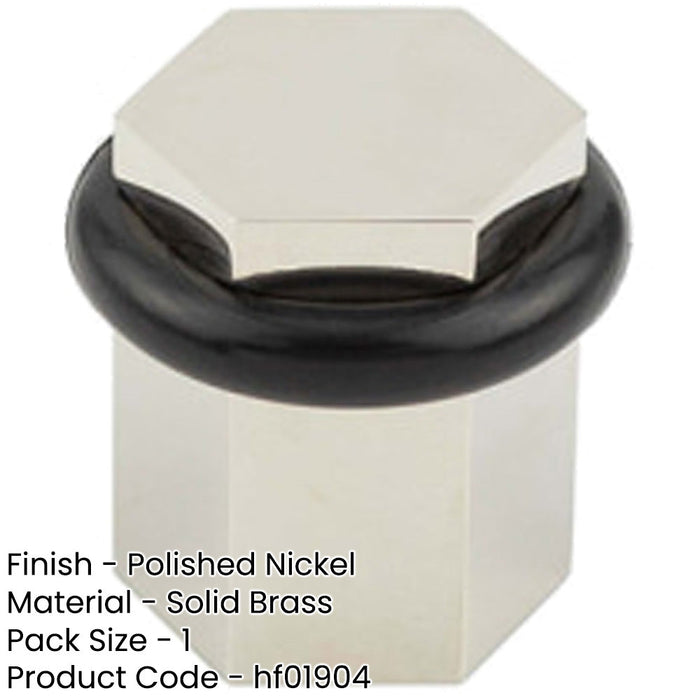 Elegant Hexagonal Floor Mounted Doorstops Polished Nickel Finish Solid Brass Rubber Stopper-1