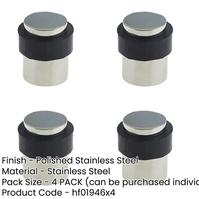 PACK Premium Polished Stainless Steel Floor Mounted Door Stops 40x30mm Rubber Stopper Protector-1