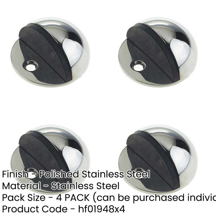 PACK Premium 50mm Polished Stainless Steel Door Stop Rubber Stopper Protector-1