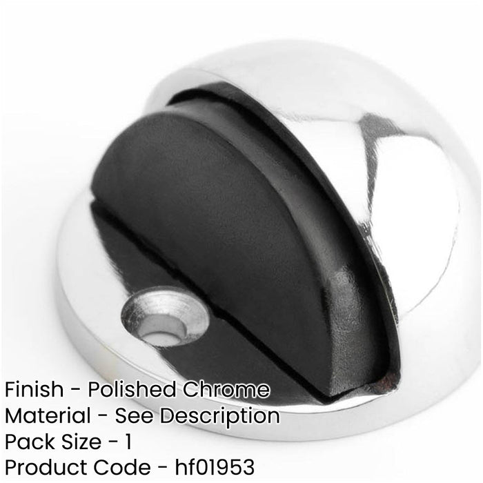 Premium Oval Floor Mounted Door Stop Polished Chrome 46x26mm Rubber Stopper Protector-1
