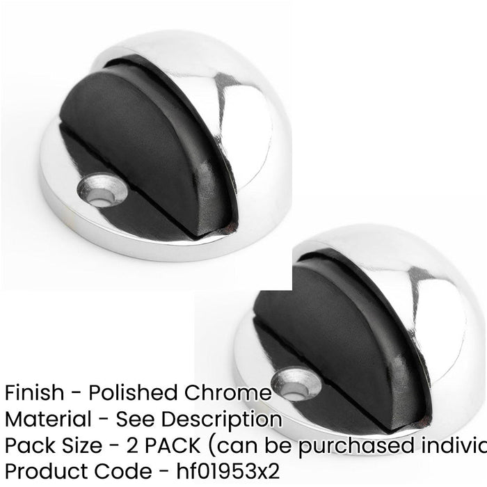 PACK Premium Oval Floor Mounted Door Stop Polished Chrome 46x26mm Rubber Stopper Protector (1)-1