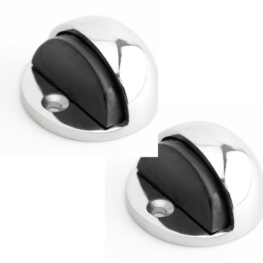 PACK Premium Oval Floor Mounted Door Stop Polished Chrome 46x26mm Rubber Stopper Protector (1)