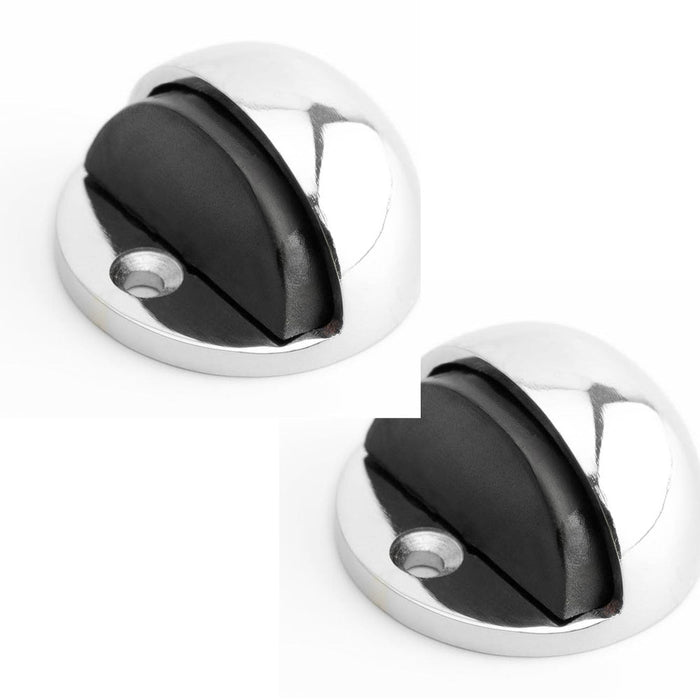 PACK Premium Oval Floor Mounted Door Stop Polished Chrome 46x26mm Rubber Stopper Protector (1)