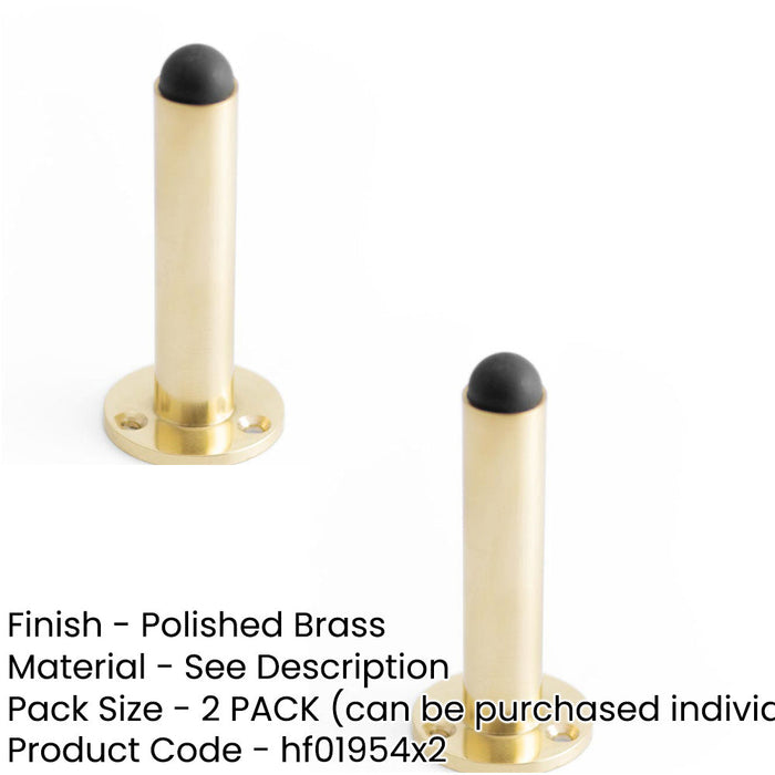 PACK Stylish Cylinder Wall Mounted Door Stop with Polished Brass Finish Rubber Stopper Protector (1)-1