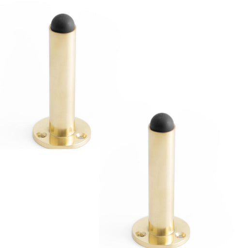 PACK Stylish Cylinder Wall Mounted Door Stop with Polished Brass Finish Rubber Stopper Protector (1)