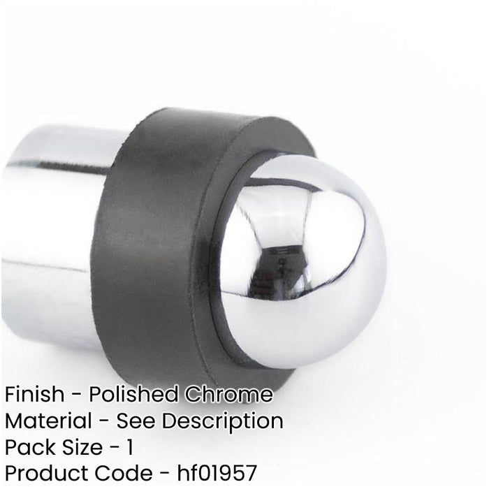 Dome Topped Floor Mounted Door Stop Polished Chrome 48x28mm Rubber Stopper Protector-1