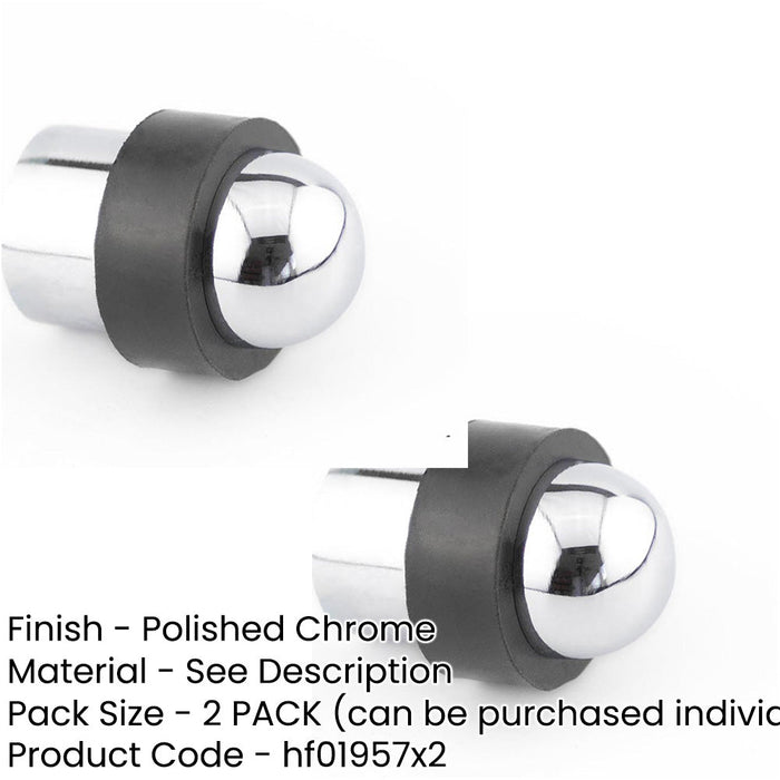 PACK Dome Topped Floor Mounted Door Stop Polished Chrome 48x28mm Rubber Stopper Protector (1)-1