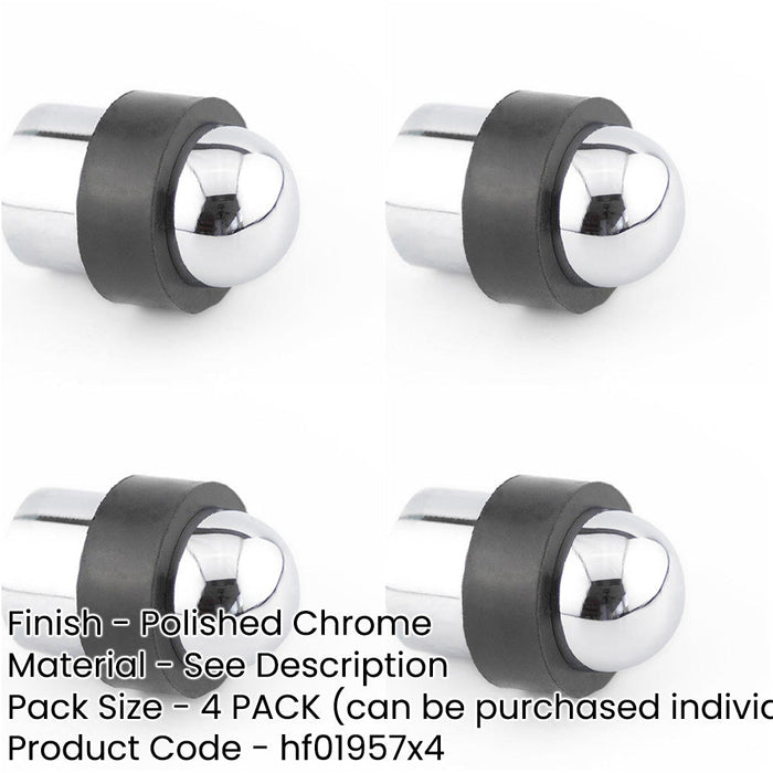PACK Dome Topped Floor Mounted Door Stop Polished Chrome 48x28mm Rubber Stopper Protector-1