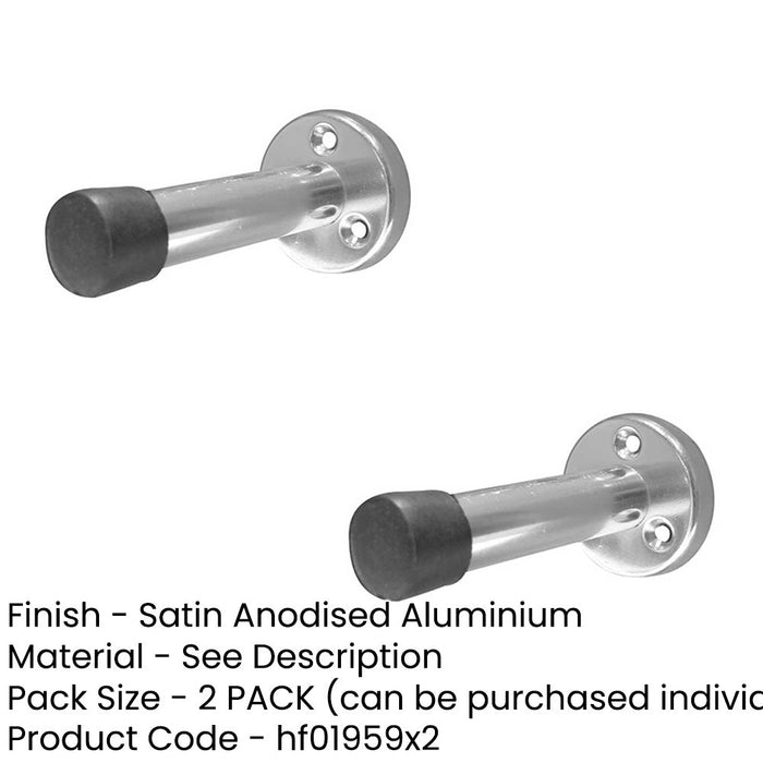 PACK Satin Anodised Aluminium Wall Mounted Doorstop 76mm Easy Install Rubber Stopper Protector (1)-1