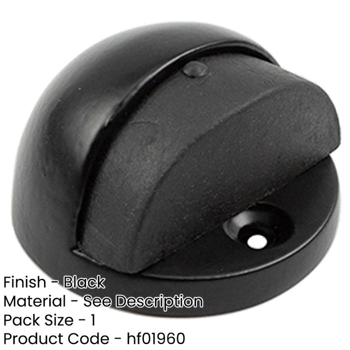 Black Oval Floor Mounted Door Stop 46x26mm Rubber Stopper Protector-1