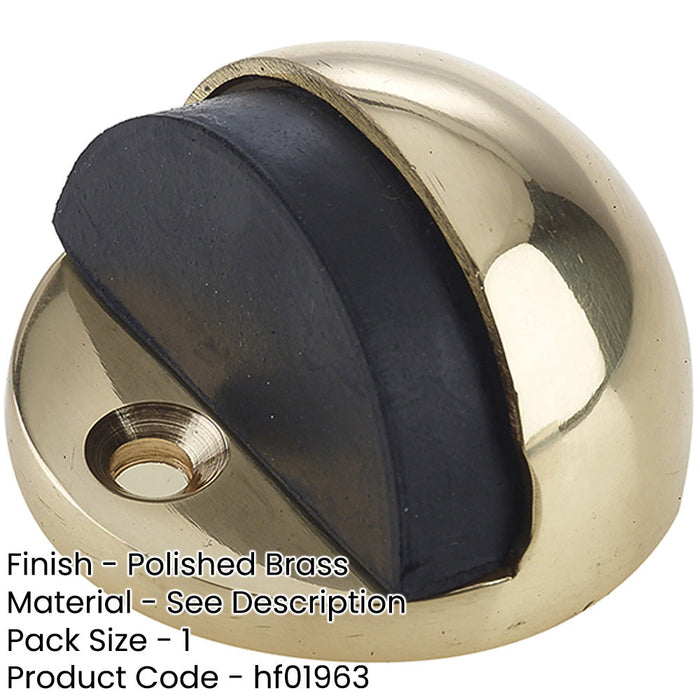 Premium Oval Floor Mounted Door Stop Polished Brass 46x26mm Rubber Stopper Protector-1