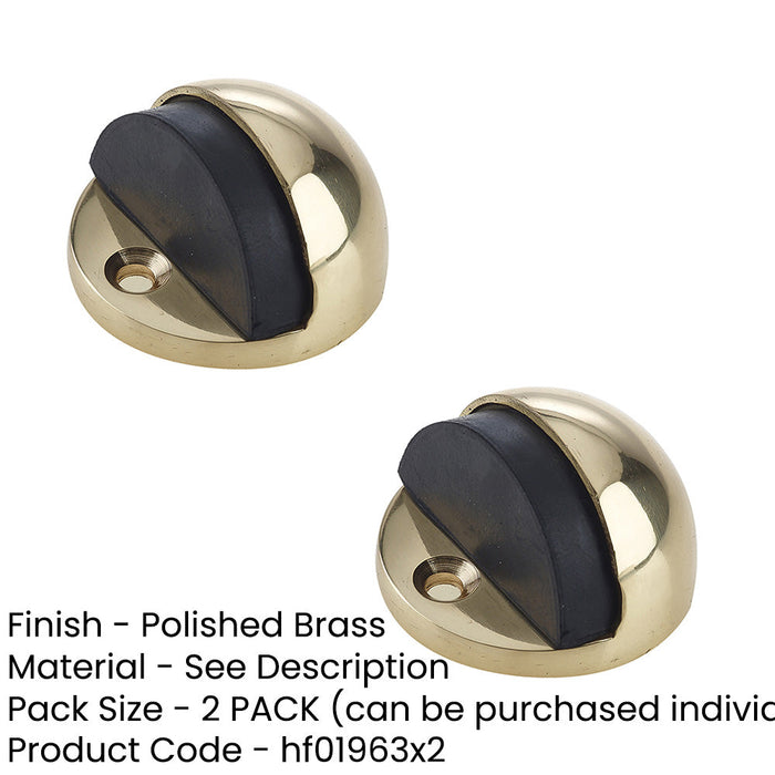 PACK Premium Oval Floor Mounted Door Stop Polished Brass 46x26mm Rubber Stopper Protector (1)-1