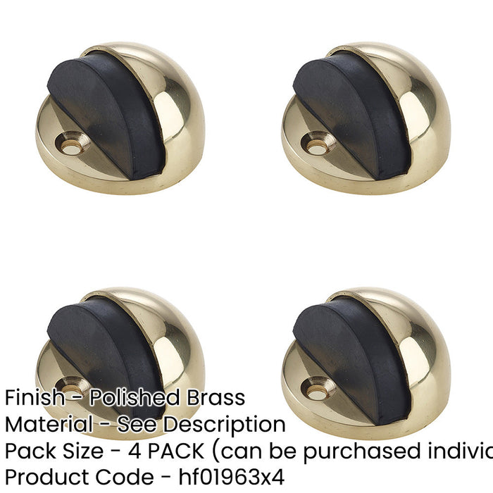 PACK Premium Oval Floor Mounted Door Stop Polished Brass 46x26mm Rubber Stopper Protector-1