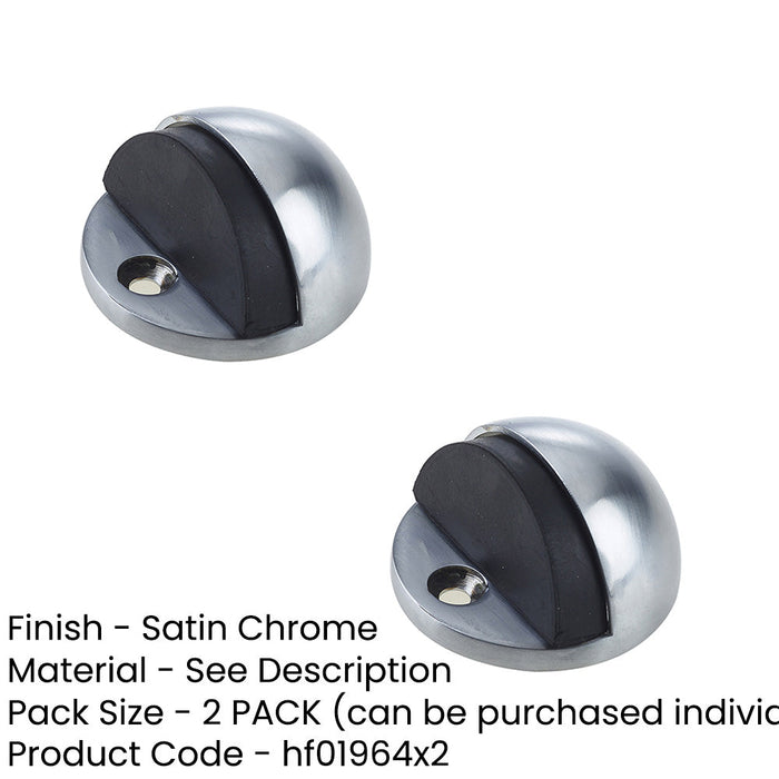 PACK Satin Chrome Oval Floor Mounted Door Stop Wall Protection Rubber Stopper Protector (1)-1
